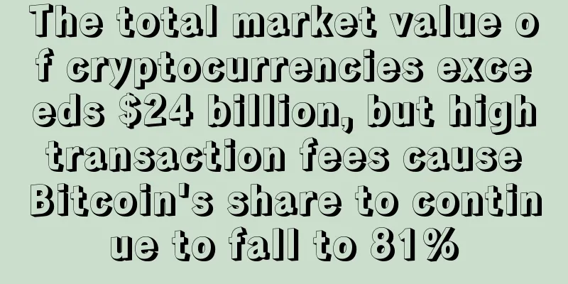 The total market value of cryptocurrencies exceeds $24 billion, but high transaction fees cause Bitcoin's share to continue to fall to 81%
